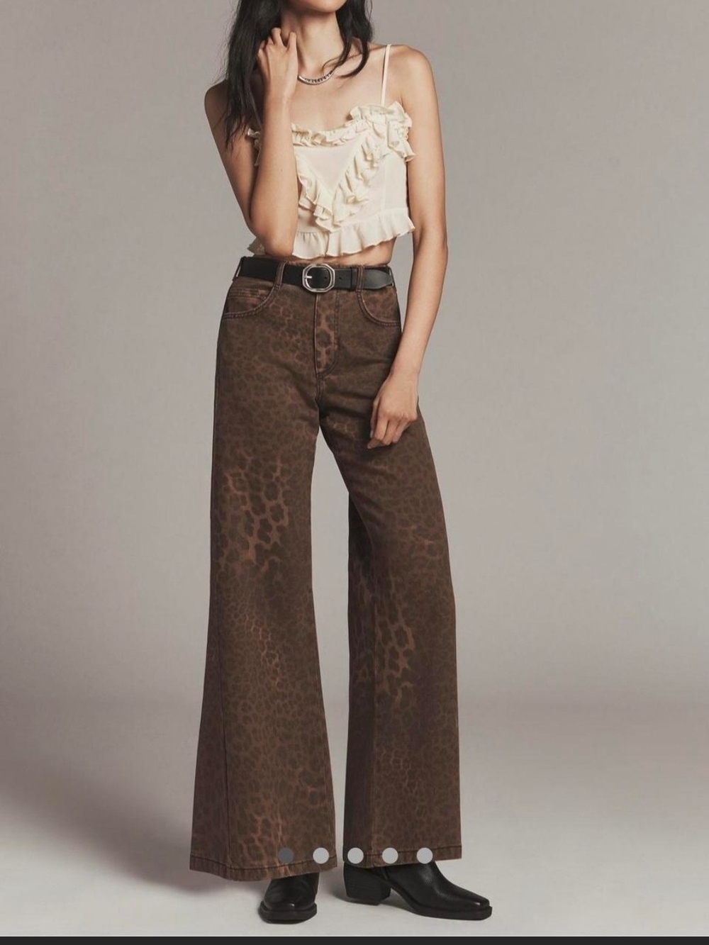 Pilcro Brown Leopard-Print Wide Leg Jeans